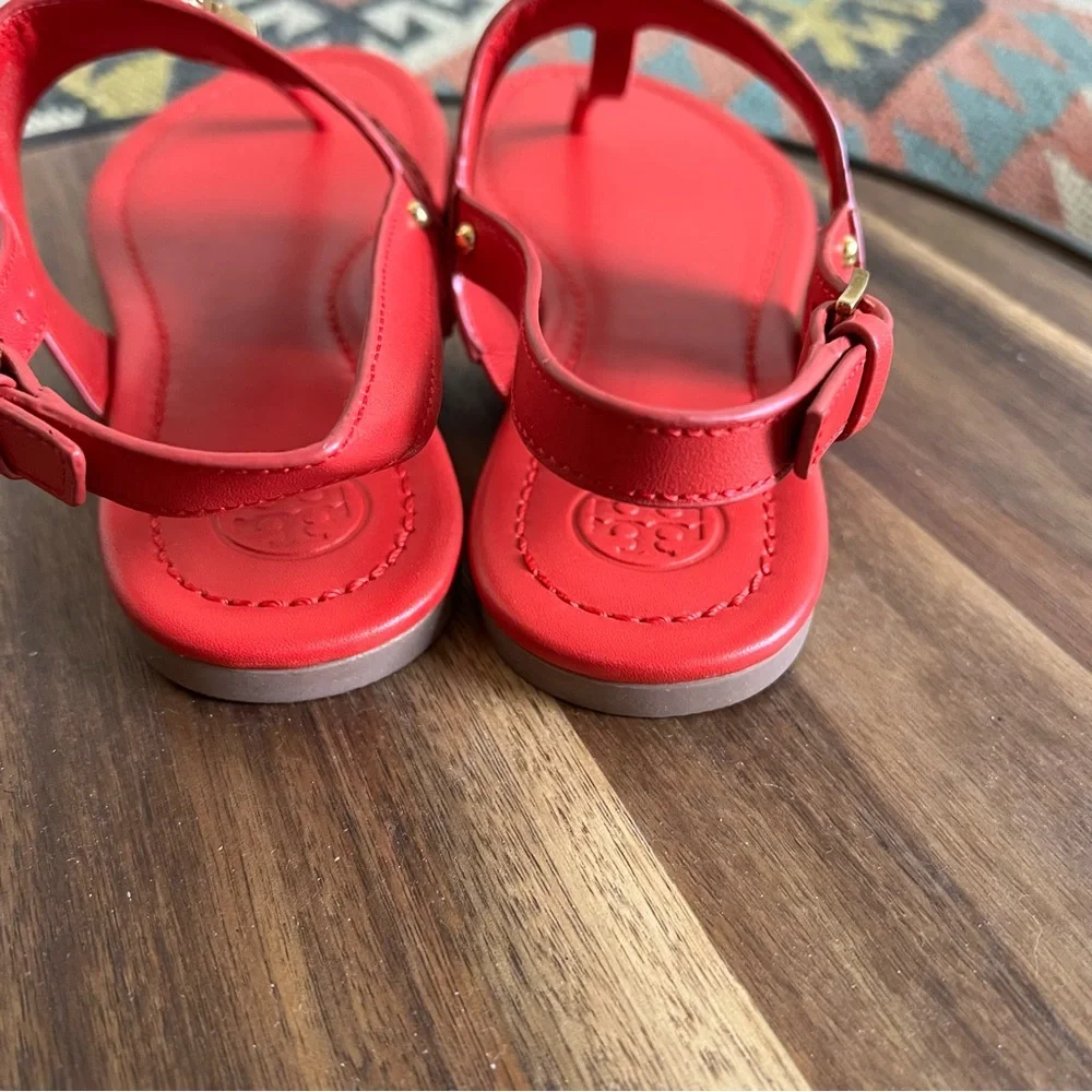 Tory Burch Eleanor T-Strap Sandals Red Leather US7